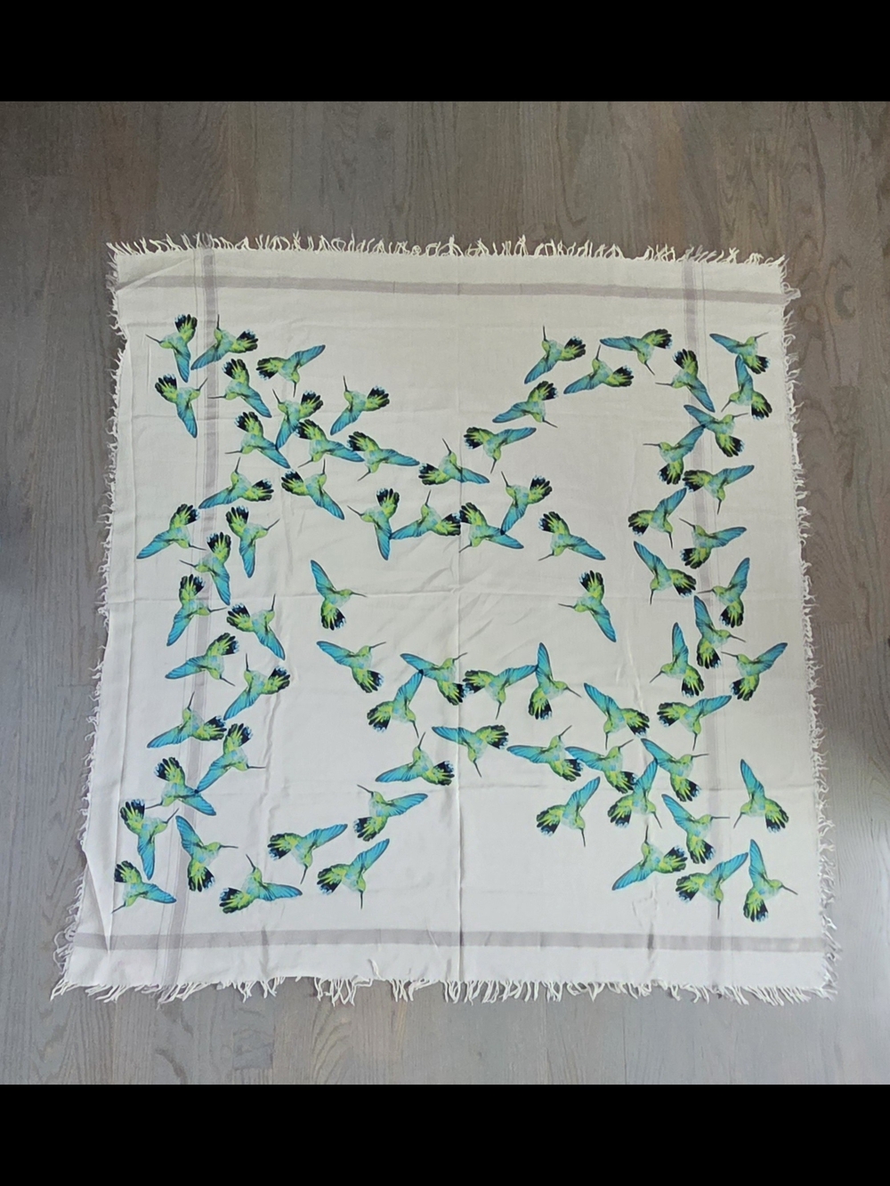Leigh & Luca Lightweight Scarf with Blue-Green Hummingbird Print